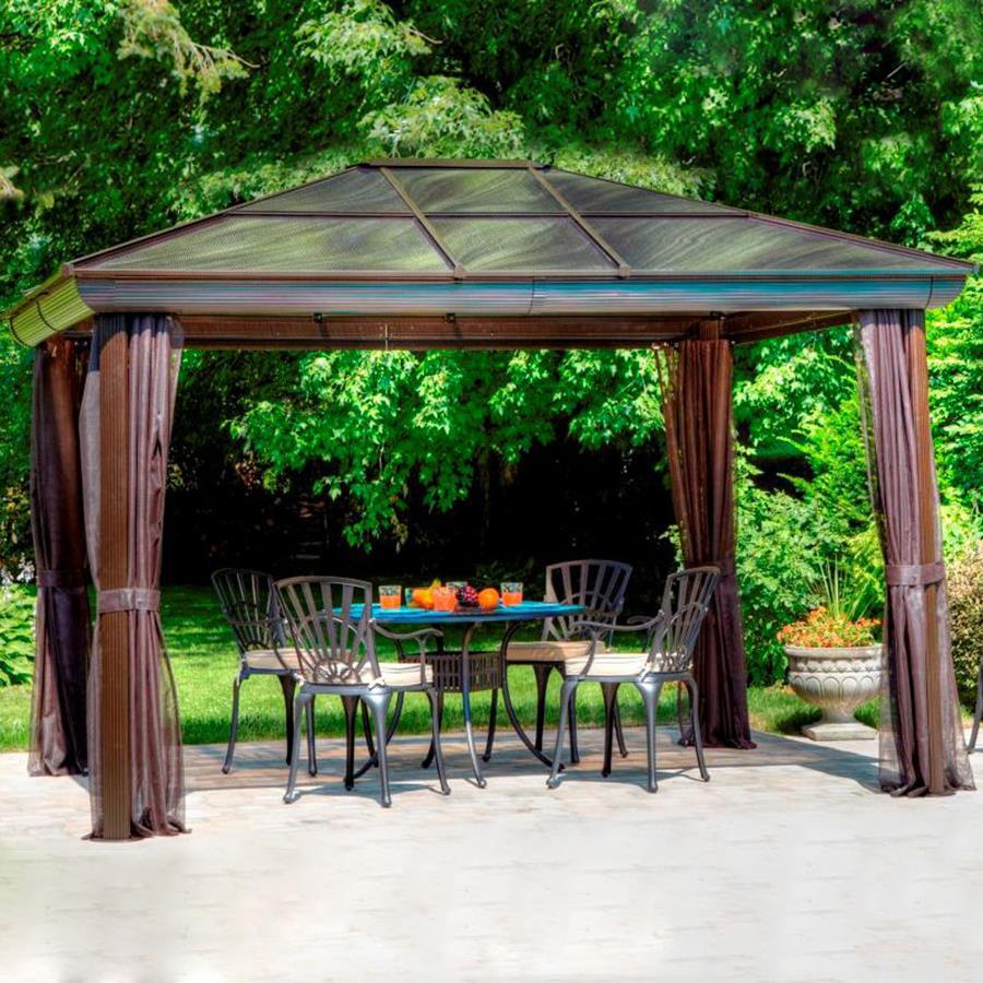 Shop Gazebo Penguin Brown Aluminum Square Screened Gazebo ...