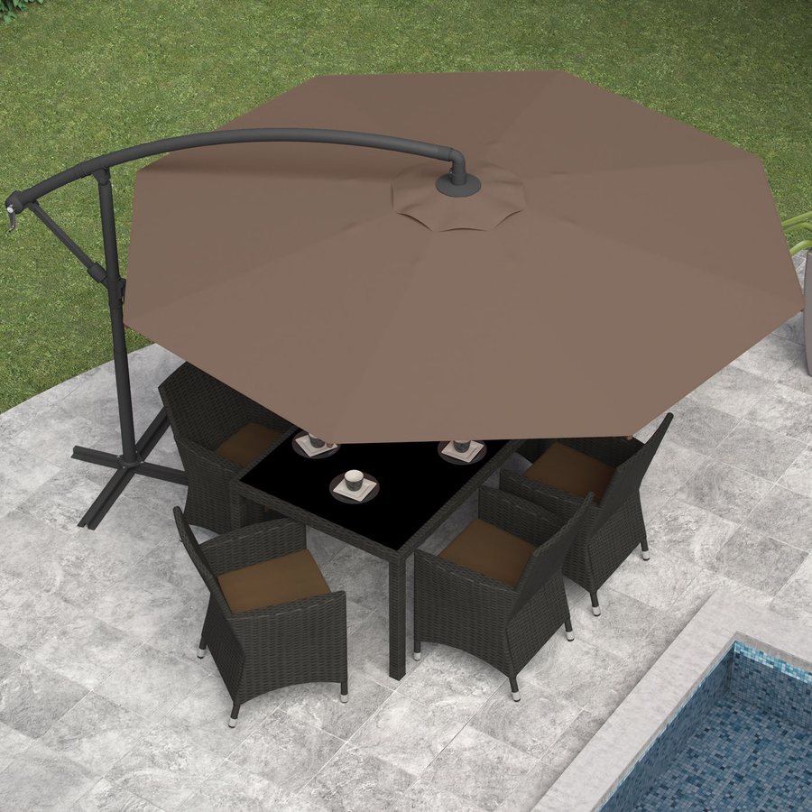 brown patio set with umbrella