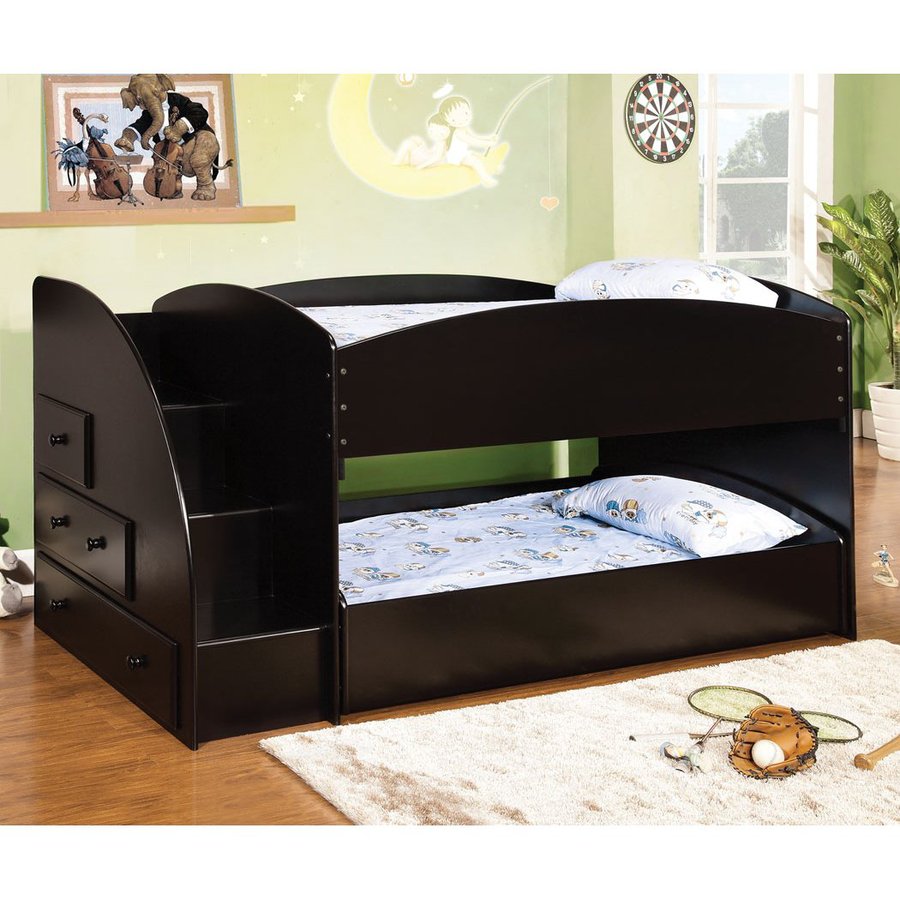 black bunk beds with storage