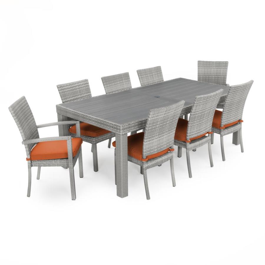 Rst Brands Cannes 9 Piece Gray Frame Patio Set With Tikka Orange Sunbrella Cushions In The Patio Dining Sets Department At Lowes Com