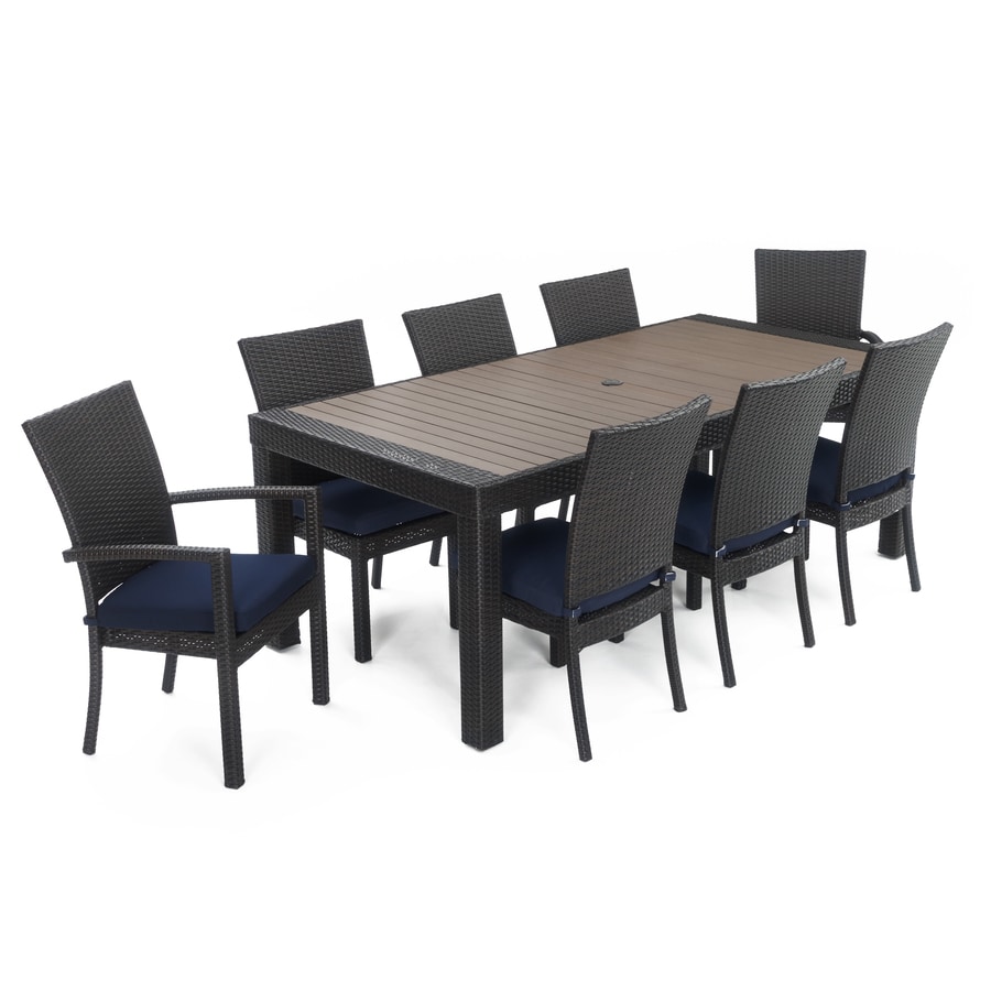 Rst Brands Deco 9 Piece Brown Frame Patio Set With Navy Blue Sunbrella Cushions In The Patio Dining Sets Department At Lowes Com