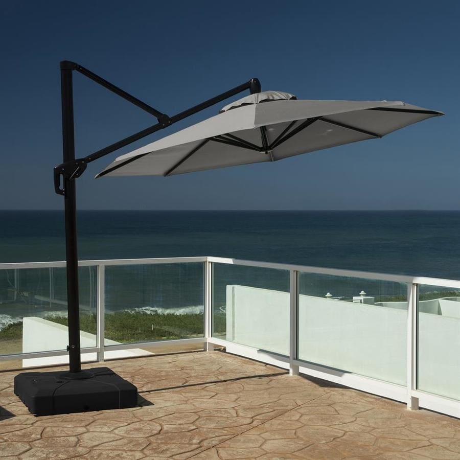 Rst Brands 10 Ft Round Charcoal Grey With Expresso Aluminum Frame Push Button Tilt Cantilever Patio Umbrella And Base In The Patio Umbrellas Department At Lowes Com