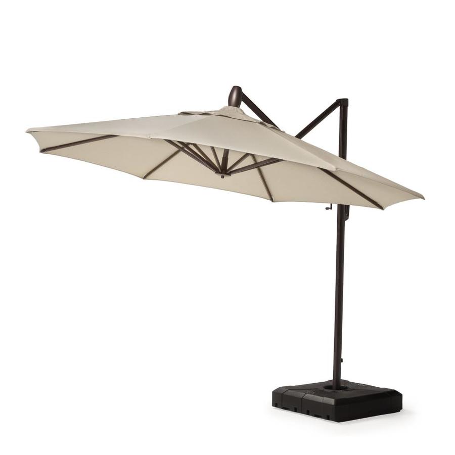 Rst Outdoor 10 Ft Round Slate Grey With Espresso Aluminum Frame Push Button Tilt Cantilever Patio Umbrella And Base In The Patio Umbrellas Department At Lowes Com