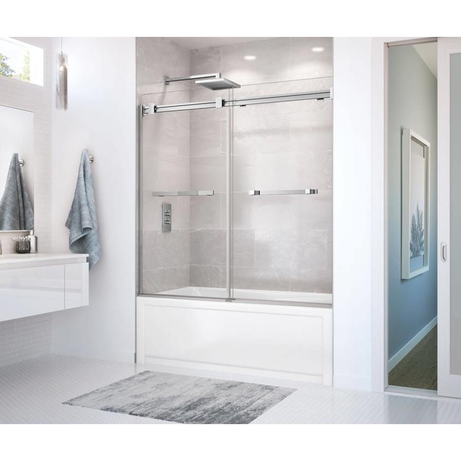 MAAX Duel 59in H x 56.5in to 59in W Frameless Bypass/Sliding Chrome Bathtub Door (Clear Glass