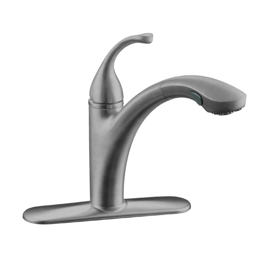 Kohler Forte Brushed Chrome 1 Handle Deck Mount Pull Out Handle Lever Kitchen Faucet Deck Plate Included In The Kitchen Faucets Department At Lowescom