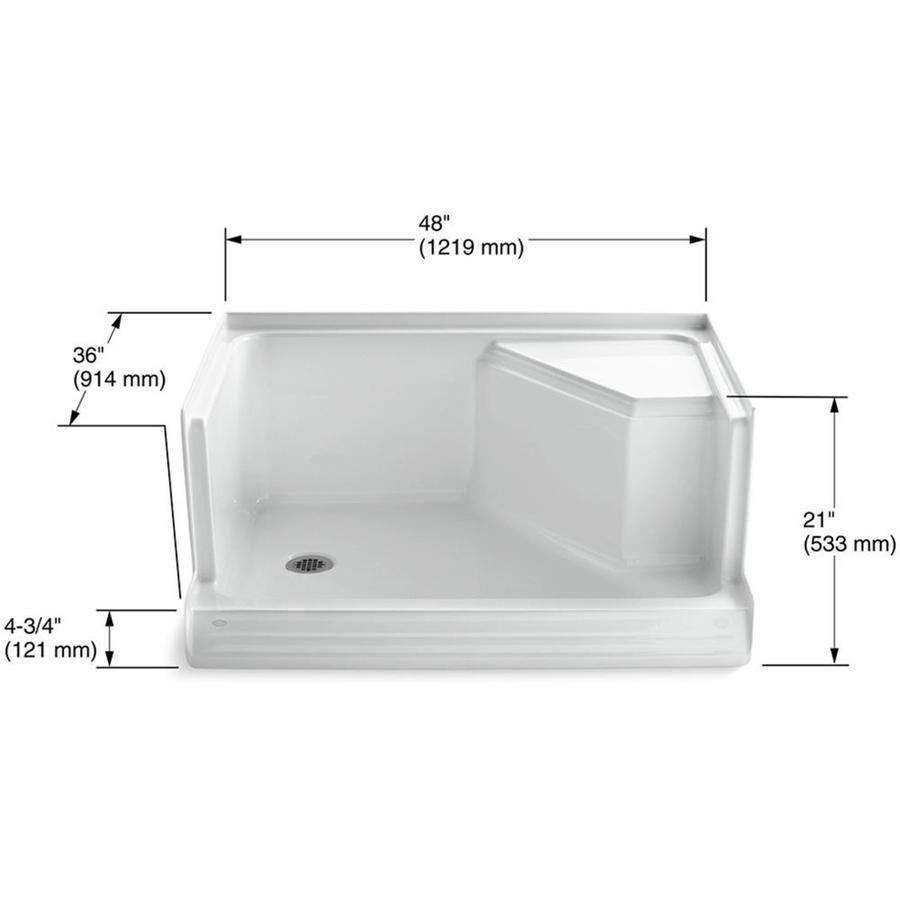 KOHLER Memoirs White Acrylic Shower Base 36in W x 48in L with Left