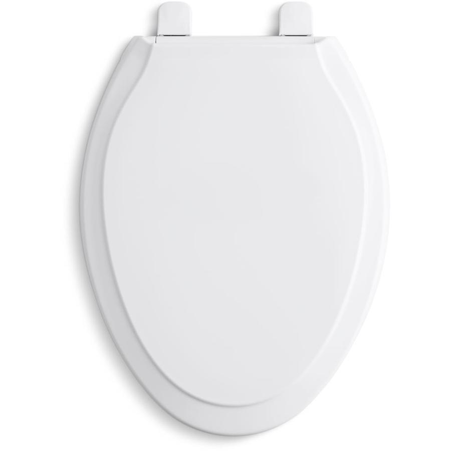 KOHLER Rutledge White Elongated SlowClose Toilet Seat in the Toilet