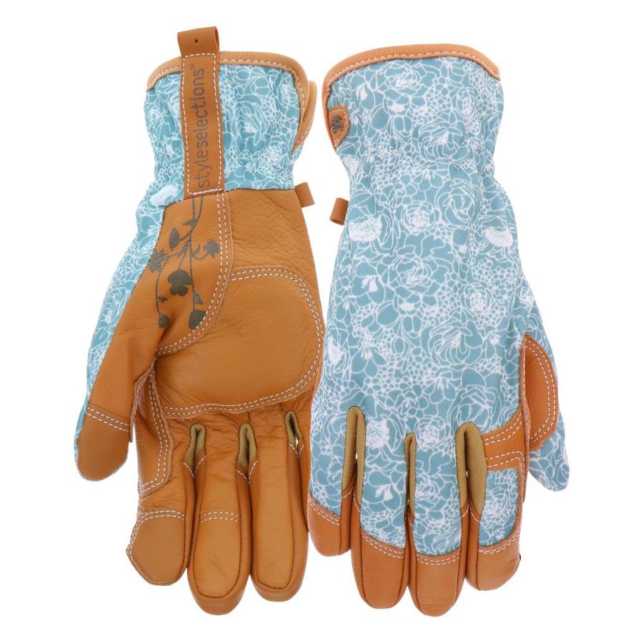Womens Large Blue Synthetic Leather Garden Gloves