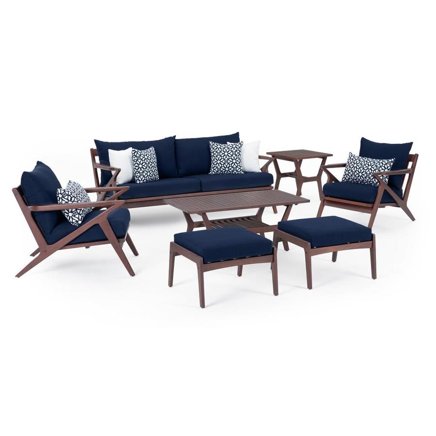 Rst Brands Vaughn 7 Piece Wood Frame Patio Conversation Set With Sunbrella Cushions In The Patio Conversation Sets Department At Lowes Com