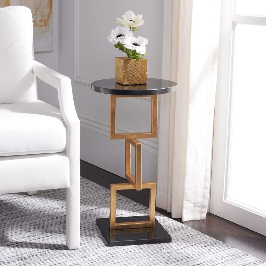 Safavieh Cassidy Gold/Black Marble Top Glass Round End Table in the End