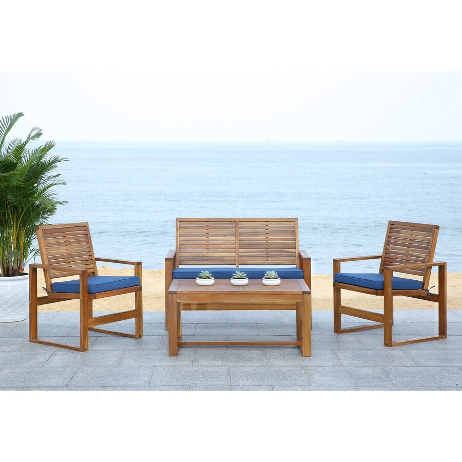 Safavieh Ozark 4 Piece Wood Frame Patio Conversation Set With Cushions In The Patio Conversation Sets Department At Lowes Com