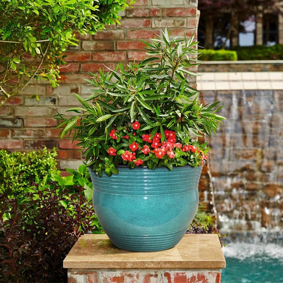 allen + roth 16-in W x 11-in H Turquoise Resin Planter in the Pots & Planters department at 
