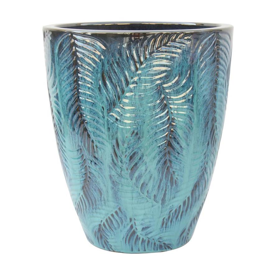 15.74-in W x 18.11-in H Teal Ceramic Planter in the Pots & Planters