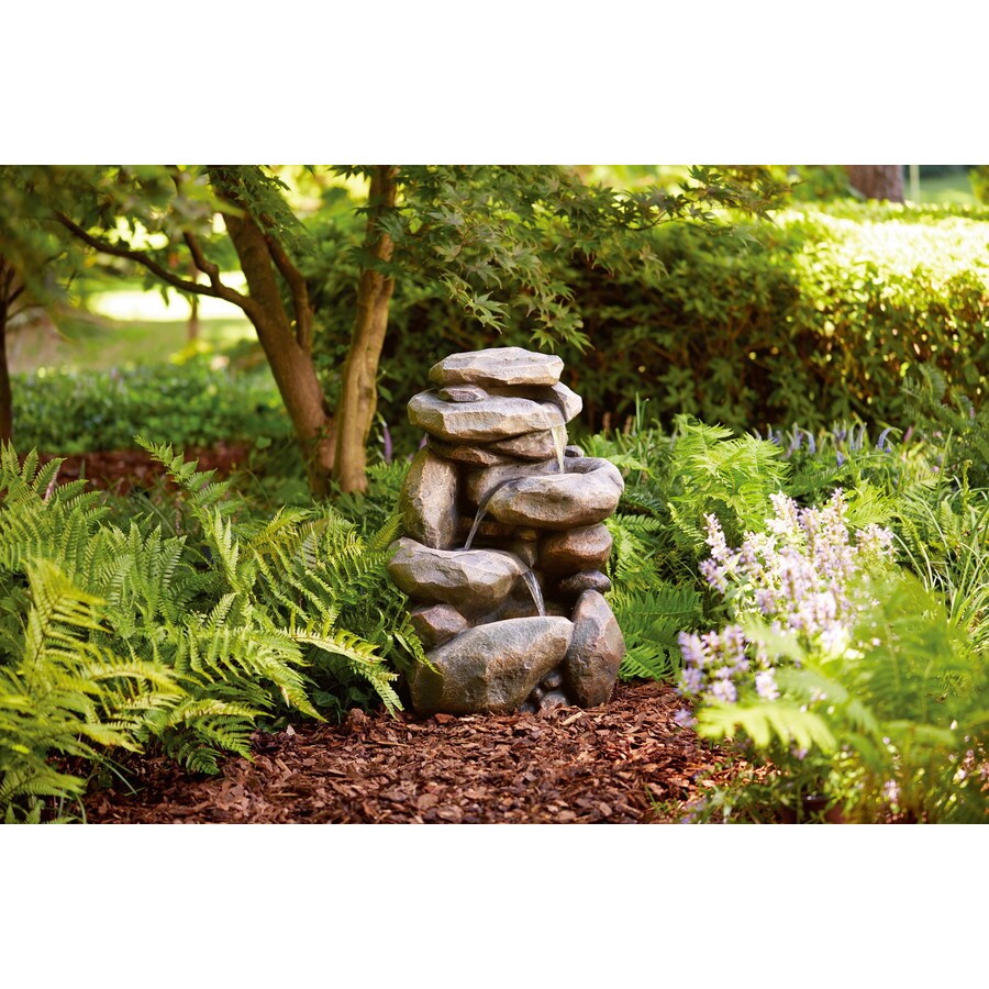 garden treasures 26.8in h resin rock waterfall fountain outdoor on 