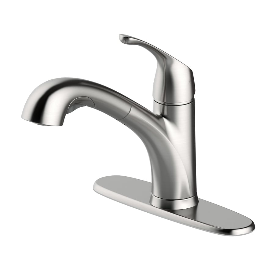 Project Source Stainless Steel Pvd 1 Handle Deck Mount Pull Out Handle Lever Kitchen Faucet Deck Plate Included In The Kitchen Faucets Department At Lowescom
