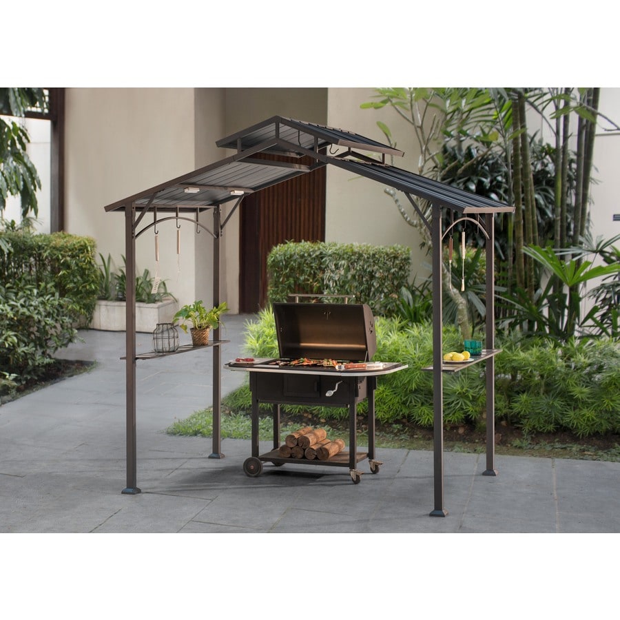 Sunjoy Matt Black Metal Rectangle Grill Gazebo With Steel Roof ...