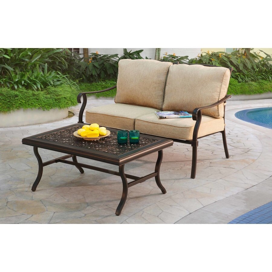 allen + roth 2-Piece Aluminum Frame Patio Conversation Set with Tan Cushions Cushions in the 