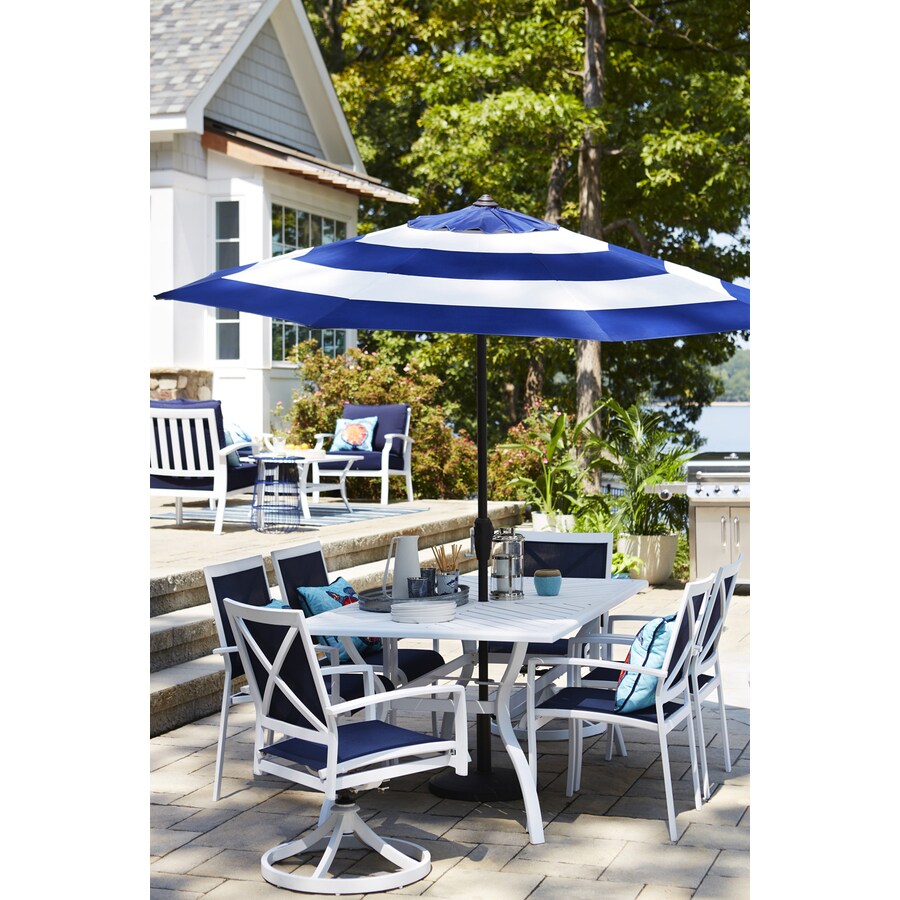 Allen Roth 9 Ft Round Navy Awning With Brown Aluminum Frame Auto Tilt Market Patio Umbrella In The Patio Umbrellas Department At Lowes Com