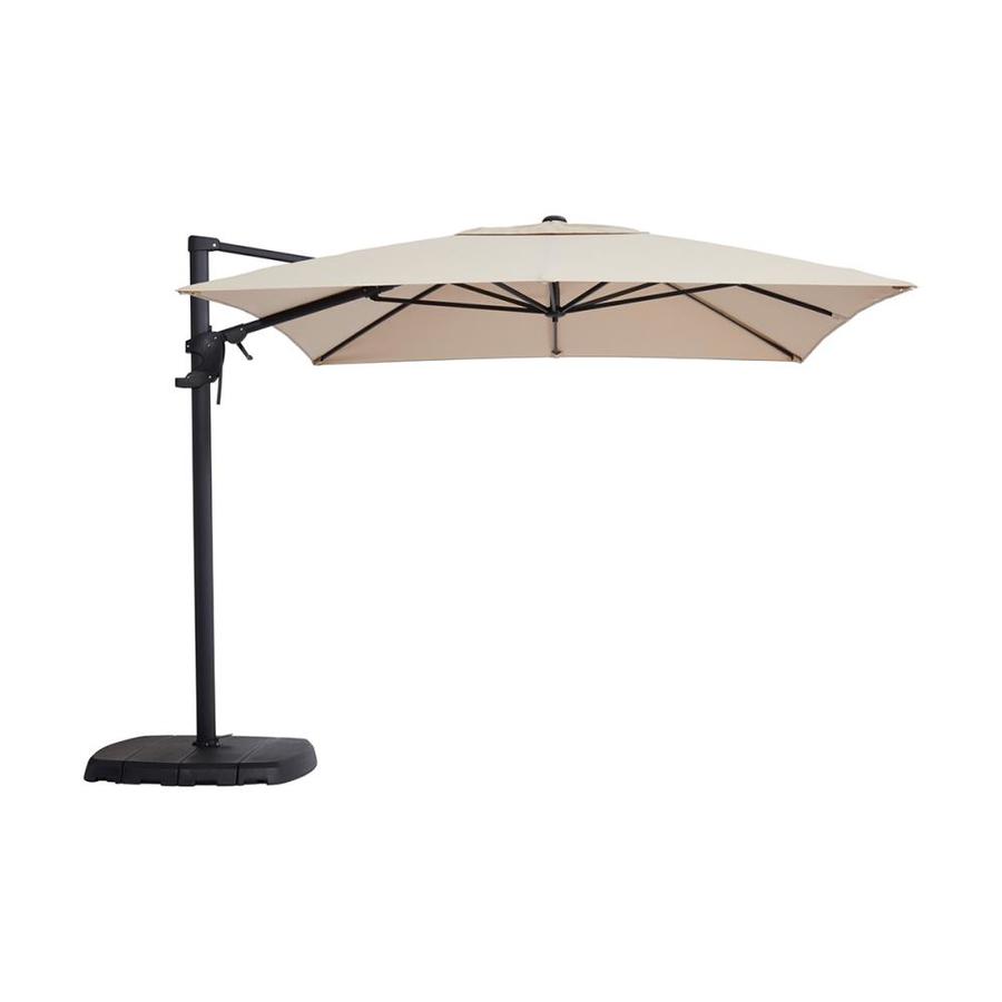 Simplyshade 11 Ft Rectangular Khaki With Black Aluminum Frame Push Button Tilt Cantilever Patio Umbrella And Base In The Patio Umbrellas Department At Lowes Com