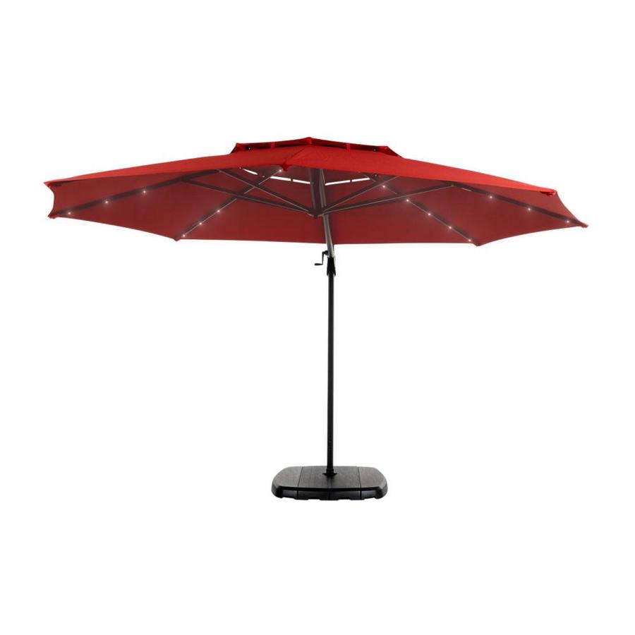 Simplyshade 11 Ft Octagon Red With Black Aluminum Frame Solar Powered Auto Tilt Cantilever Patio Umbrella And Base In The Patio Umbrellas Department At Lowes Com