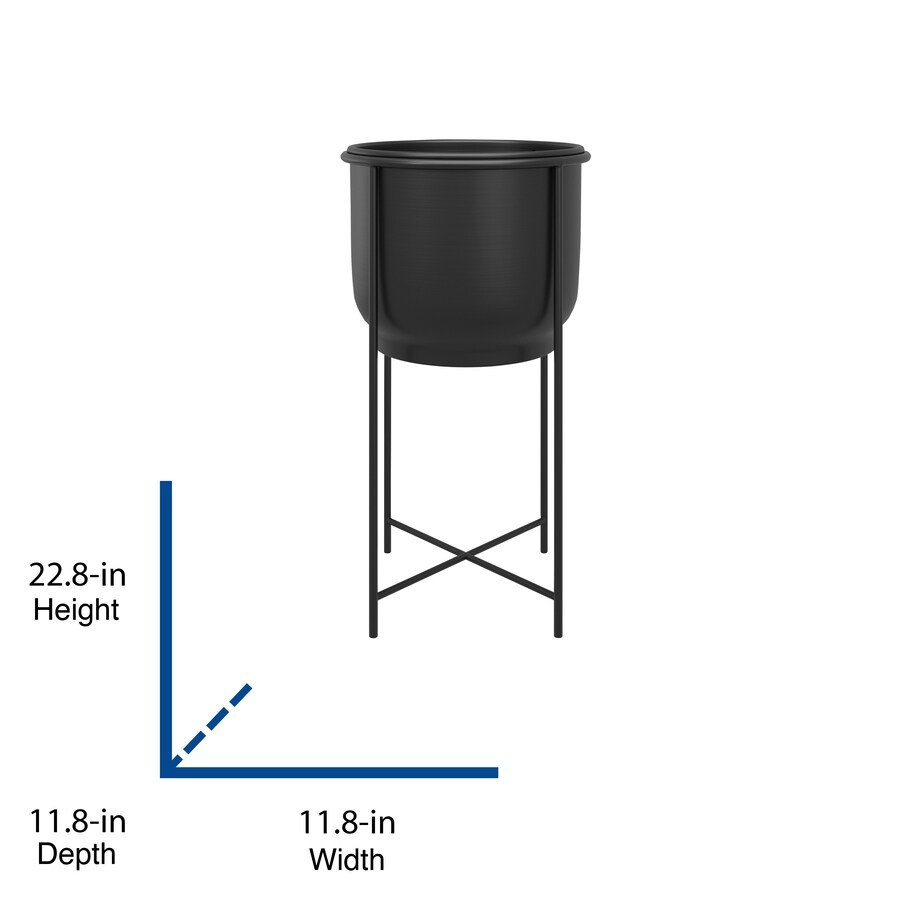 Allen + Roth 11.8-in W X 22.8-in H Black Metal Planter In The Pots 