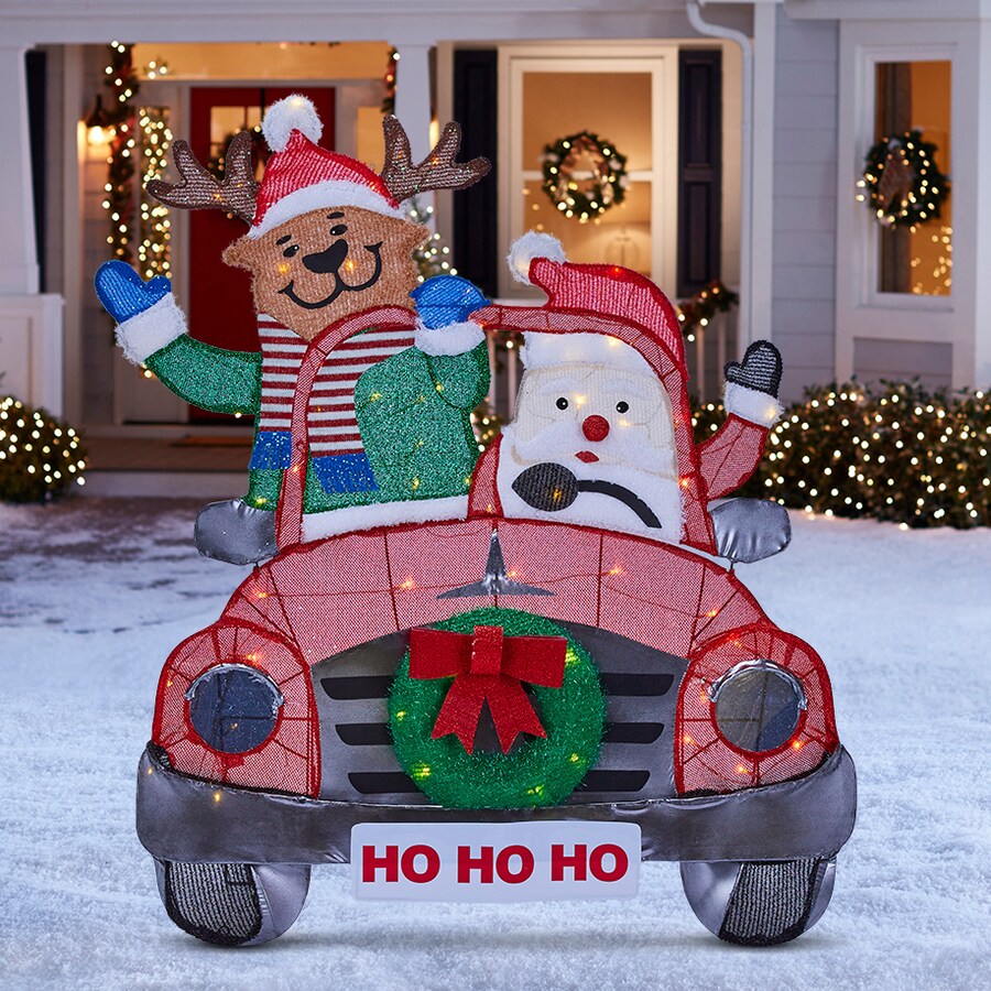 Holiday Living HL Santa and Reindeer In Car in the Outdoor Christmas