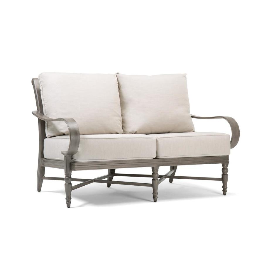 Blue Oak Saylor Wicker Outdoor Loveseat With Cushion And Aluminum Frame In The Patio Sofas Loveseats Department At Lowes Com