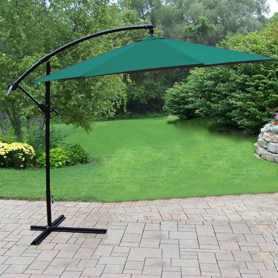 Oakland Living 10 Ft Octagon Green With Black Aluminum Frame Push Button Tilt Cantilever Patio Umbrella In The Patio Umbrellas Department At Lowes Com