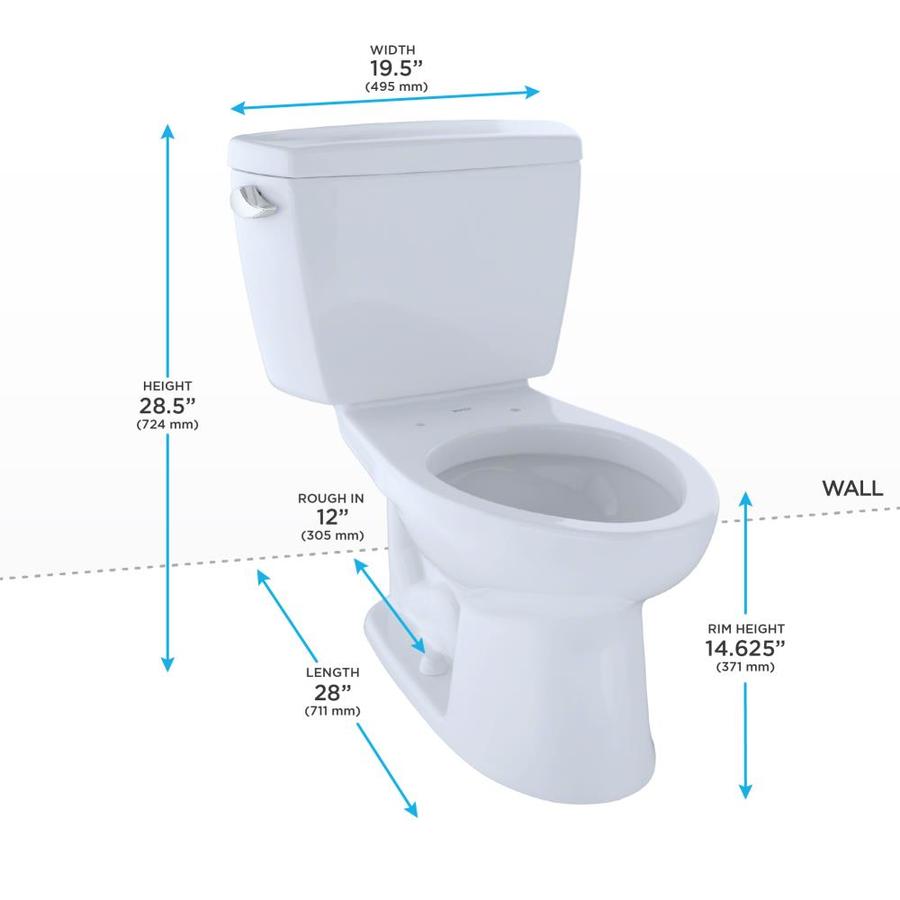 Toto Drake Cotton White Elongated Standard Height 2 Piece Toilet 12 In