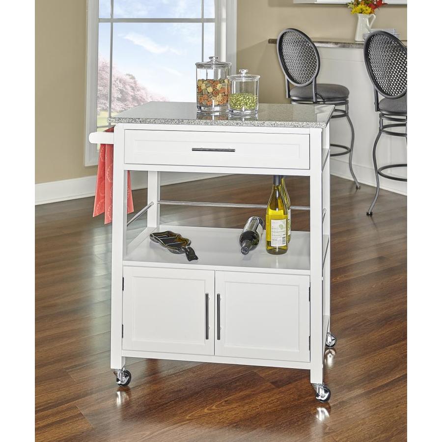 Linon White Wood Base with Granite Top Kitchen Cart (18-in ...