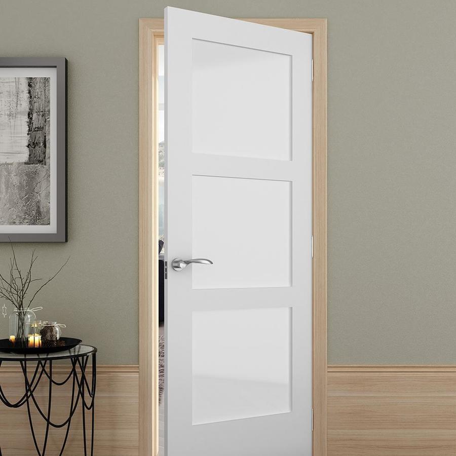 Reliabilt Shaker 30 In X 80 In White 3 Panel Square Solid Core Frosted Glass Mdf Slab Door In 9687