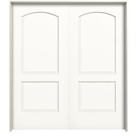 Double Pre Hung Doors At Lowes Com Reliabilt Continental Primed 2 Panel Round Top Hollow Core Molded Composite Double Pre Hung