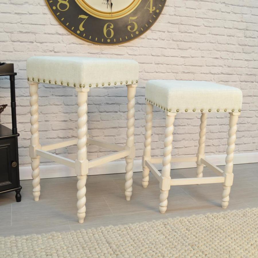 Carolina Cottage Barley twist Linen/White Bar Height Upholstered Bar Stool in the Bar Stools 