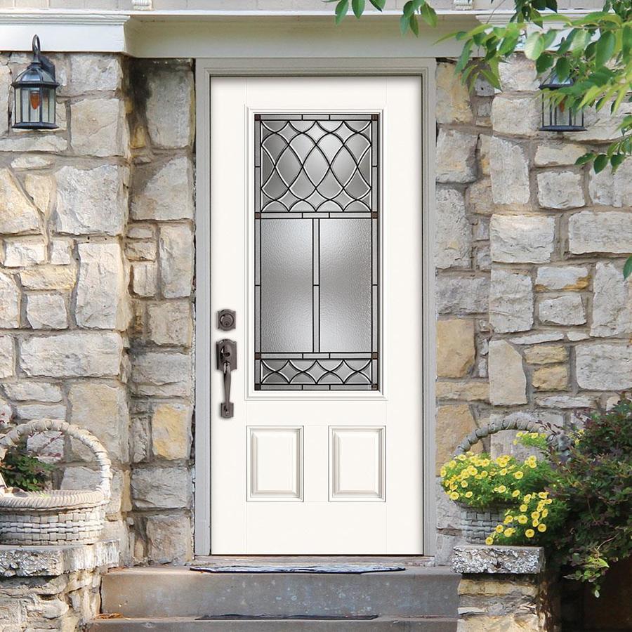 Masonite Sheldon 3 4 Lite Decorative Glass Left Hand Inswing Modern White Painted Fiberglass