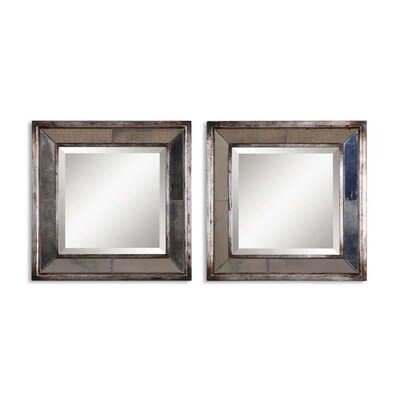 Global Direct 18-in L x 18-in W Square Distressed Antiqued Silver with Black Framed Wall Mirror
