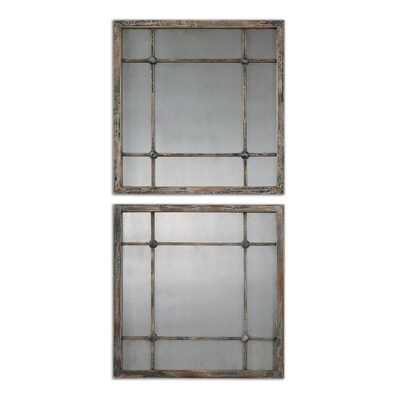 Global Direct 19-in L x 19-in W Square Slate Blue with Ivory Framed Wall Mirror