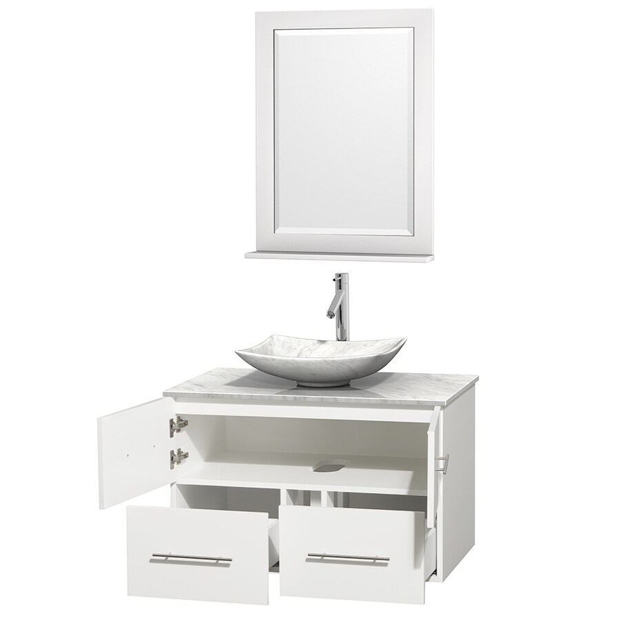 Wyndham Collection Centra 36 In White Single Sink Bathroom Vanity With White Carrera Natural