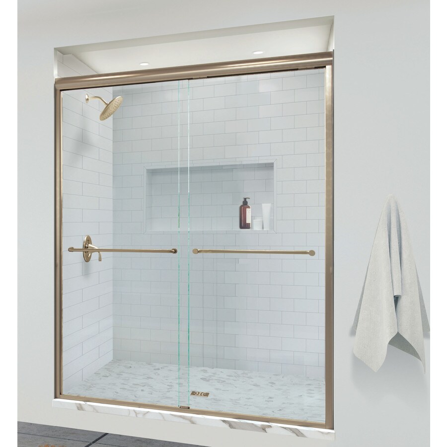Basco Infinity 70 In H X 43 In To 47 In W Semi Frameless Bypass Sliding Brushed Gold Shower Door Clear Glass In The Shower Doors Department At Lowes Com