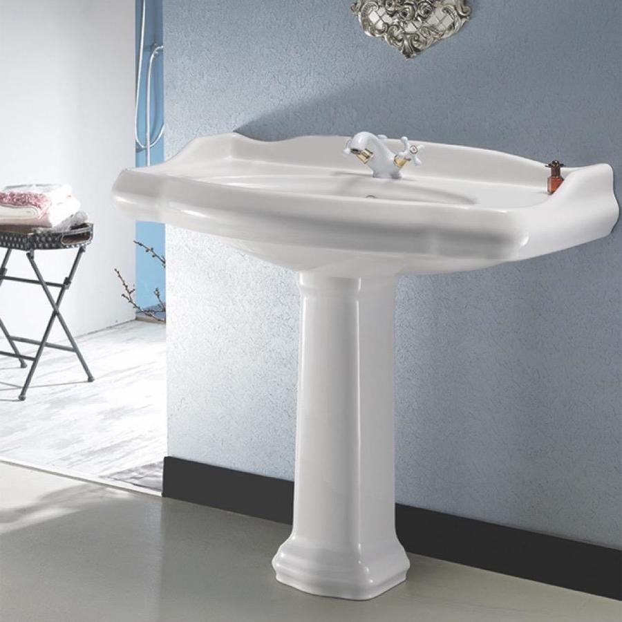 Nameeks Traditional 34.9in H White Composite Pedestal Sink Combo in