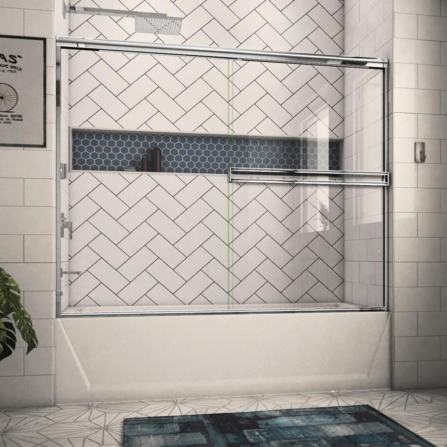 Arizona Shower Door Traditional 57 375 In H X 68 In To 72 In W Semi Frameless Bypass Sliding Polished Chrome Bathtub Door Clear Glass In The Shower Doors Department At Lowes Com