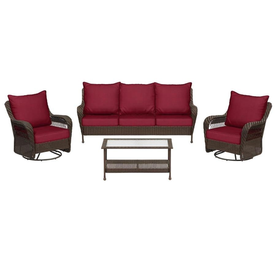 Allen Roth Glenlee 4 Piece Metal Frame Patio Conversation Set With Cushions In The Patio Conversation Sets Department At Lowes Com