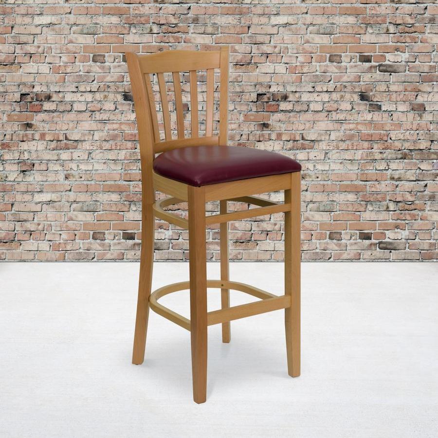 Flash Furniture Burgundy Vinyl Seatnatural Wood Frame Bar Height Upholstered Bar Stool In The 