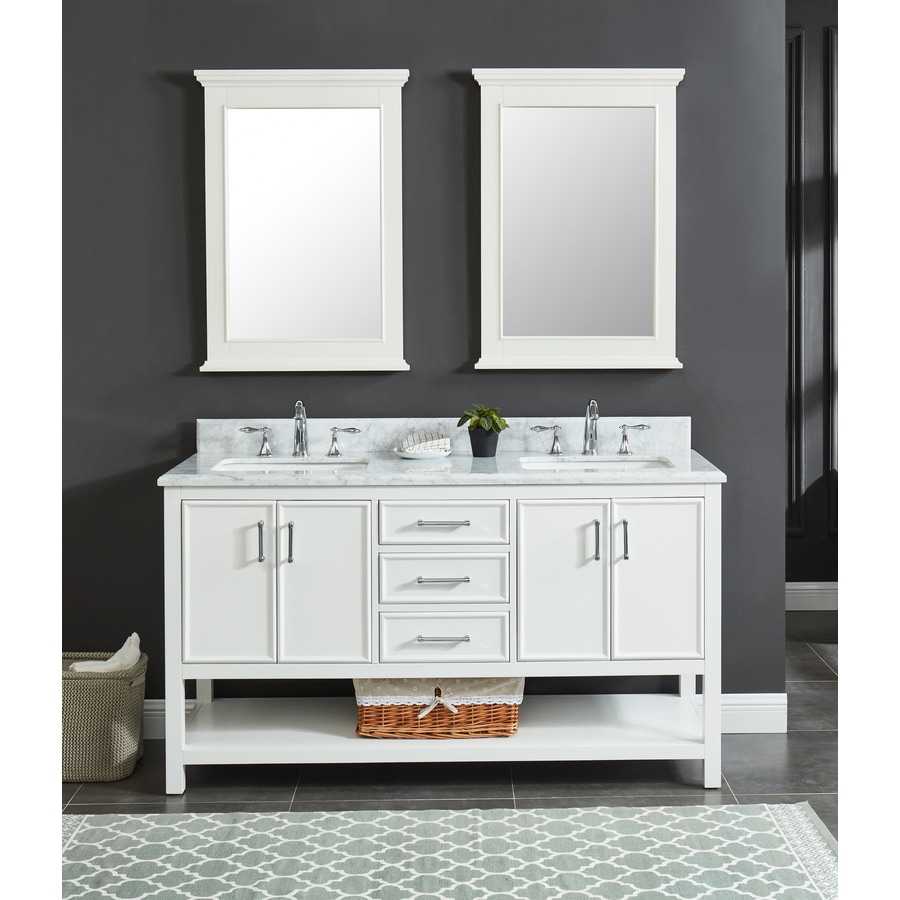 Allen Roth Presnell 61 In Dove White Double Sink Bathroom Vanity With Carrara White Natural Marble Top In The Bathroom Vanities With Tops Department At Lowes Com