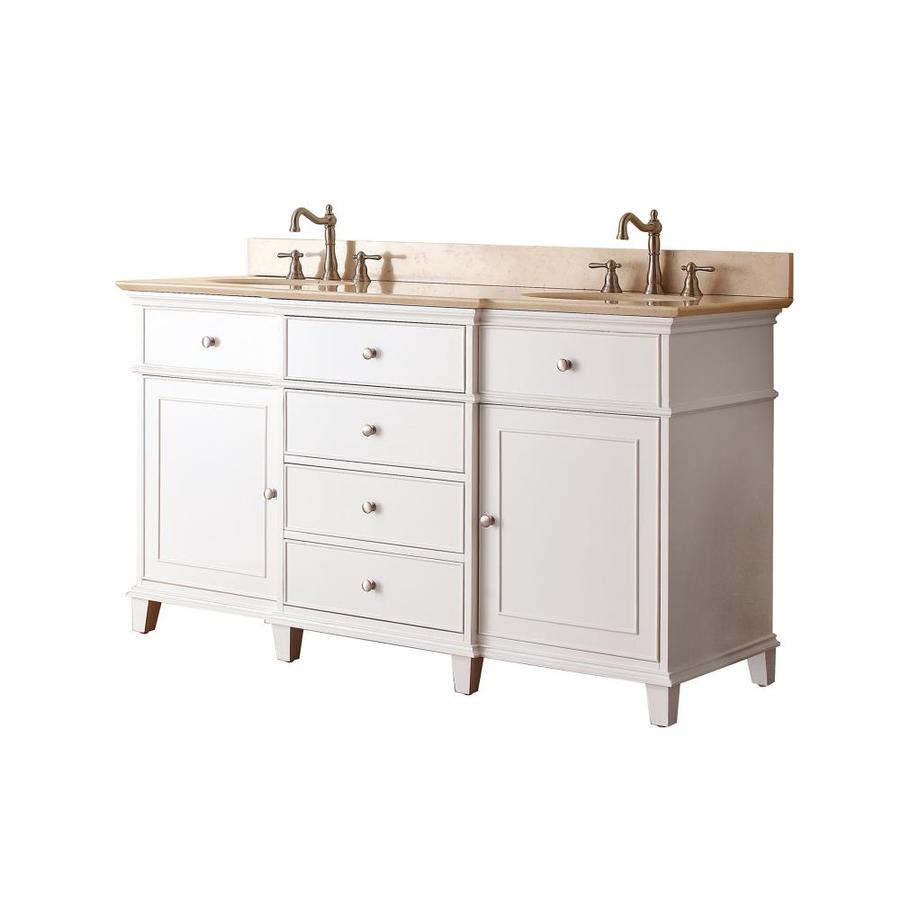 Avanity Windsor 61-in White Double Sink Bathroom Vanity With Beige ...