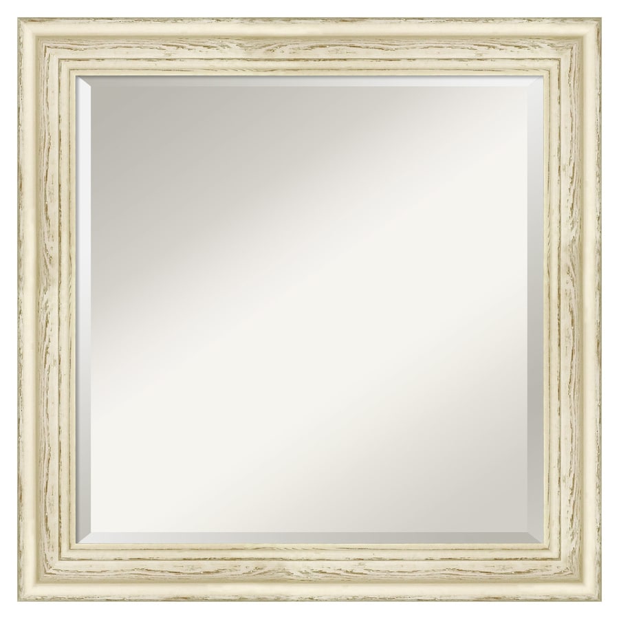 Country White Wash Mirror for Wall Solid Wood Wall Mirrors Medium Wall Mirror 24.25 x 24.25 Amanti Art Framed Mirrors for Wall