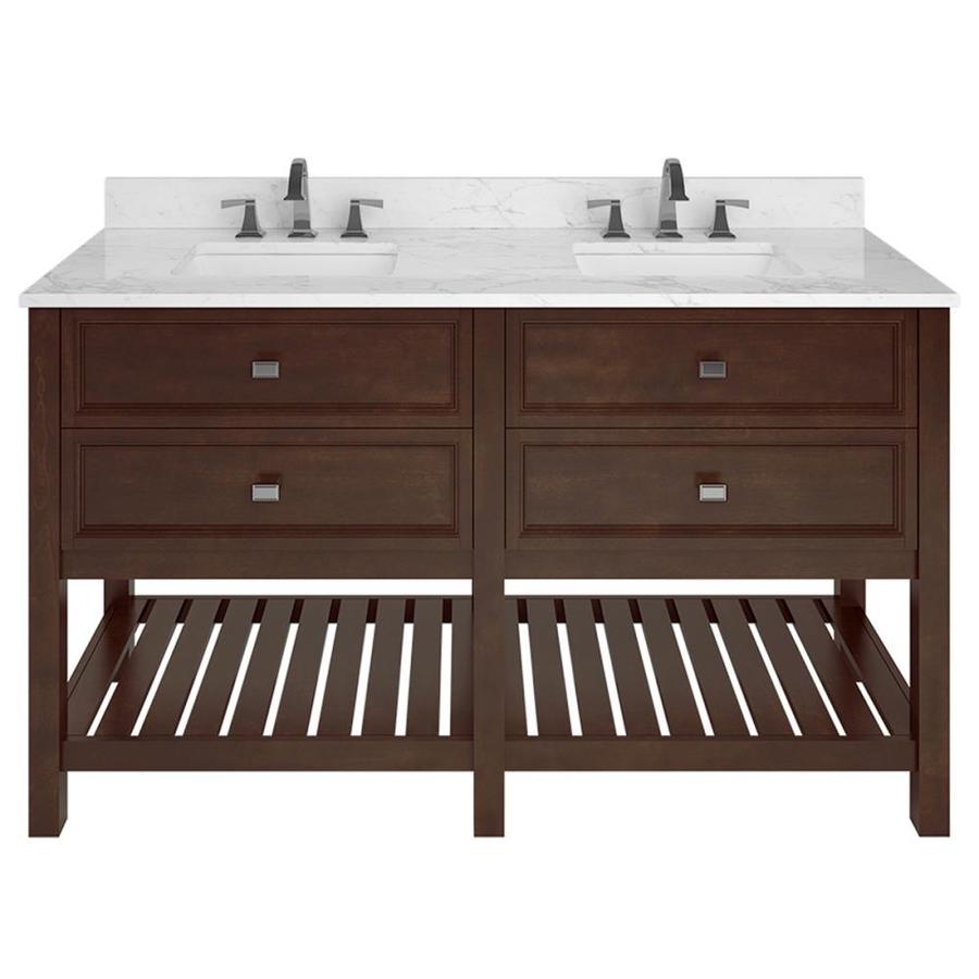 Allen Roth Canterbury 60 In Mahogany Double Sink Bathroom Vanity With Natural Carrara Marble Top In The Bathroom Vanities With Tops Department At Lowes Com