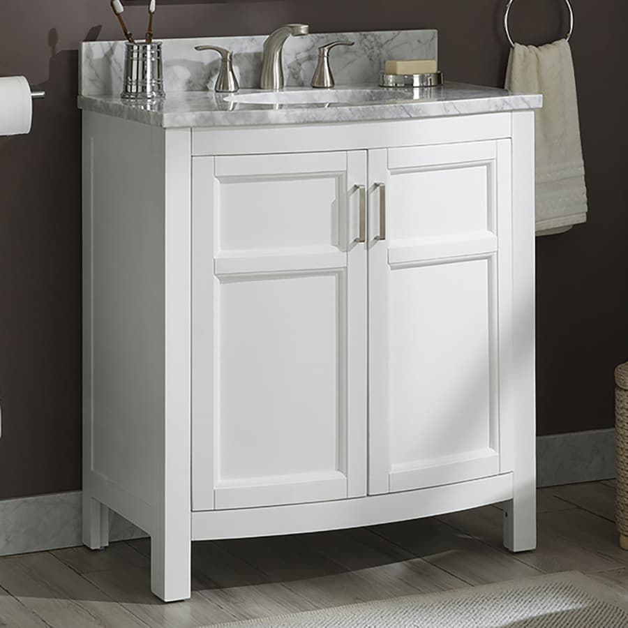 Allen Roth Moravia 30 In White Single Sink Bathroom Vanity With Natural Carrara Marble Top In The Bathroom Vanities With Tops Department At Lowes Com