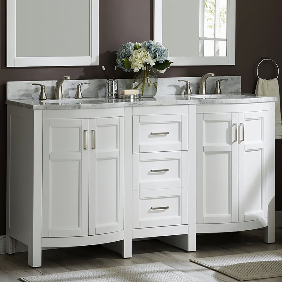 Allen Roth Moravia 60 In White Double Sink Bathroom Vanity With Natural Carrara Marble Top In The Bathroom Vanities With Tops Department At Lowes Com