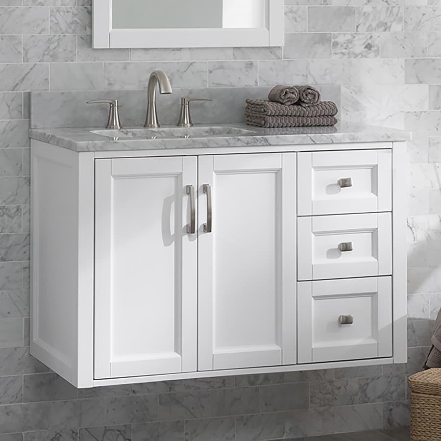 Allen Roth Floating 36 In White Single Sink Bathroom Vanity With Natural Carrara Marble Top In The Bathroom Vanities With Tops Department At Lowes Com