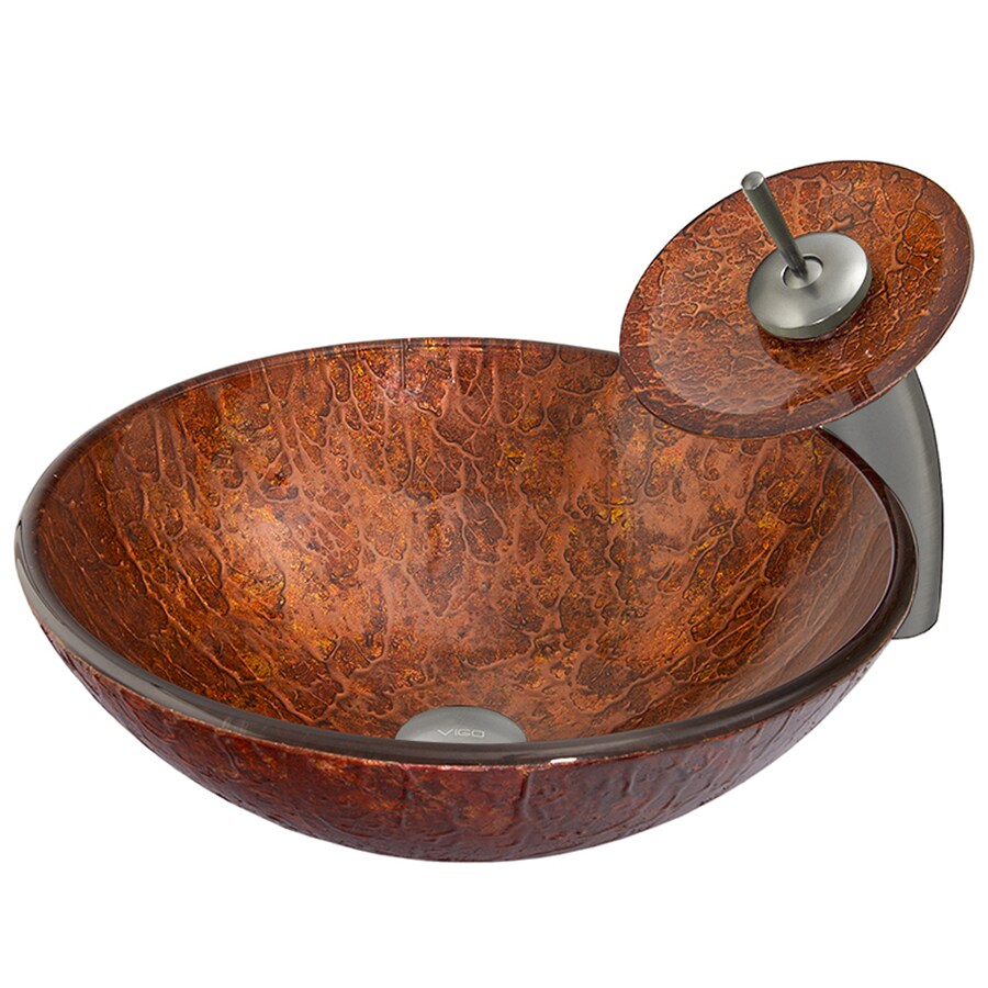 Shop VIGO Vessel Sink & Faucet Set Mahogany Moon Glass Vessel Round ...